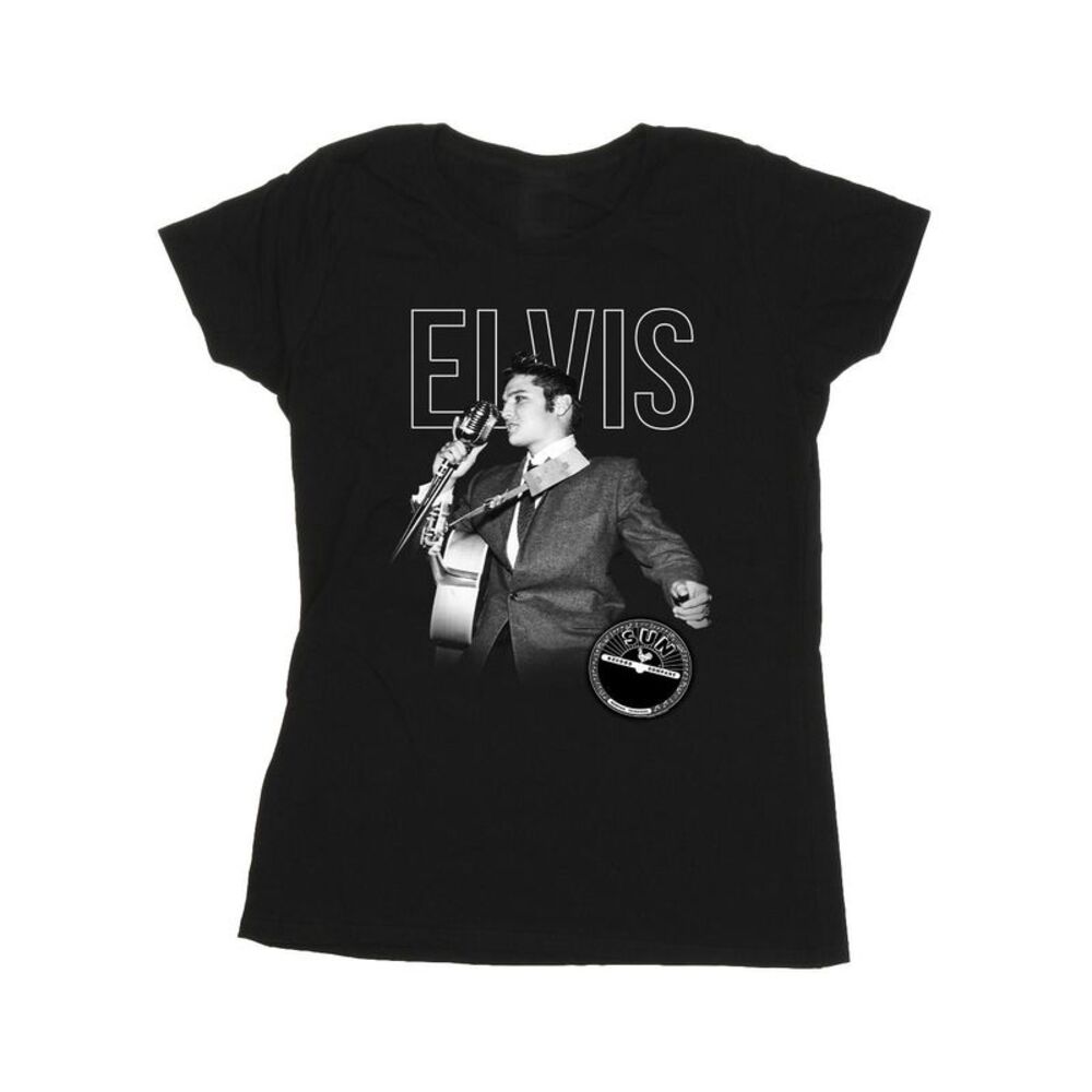 Elvis Womens/Ladies Logo Portrait Cotton T-Shirt / Black